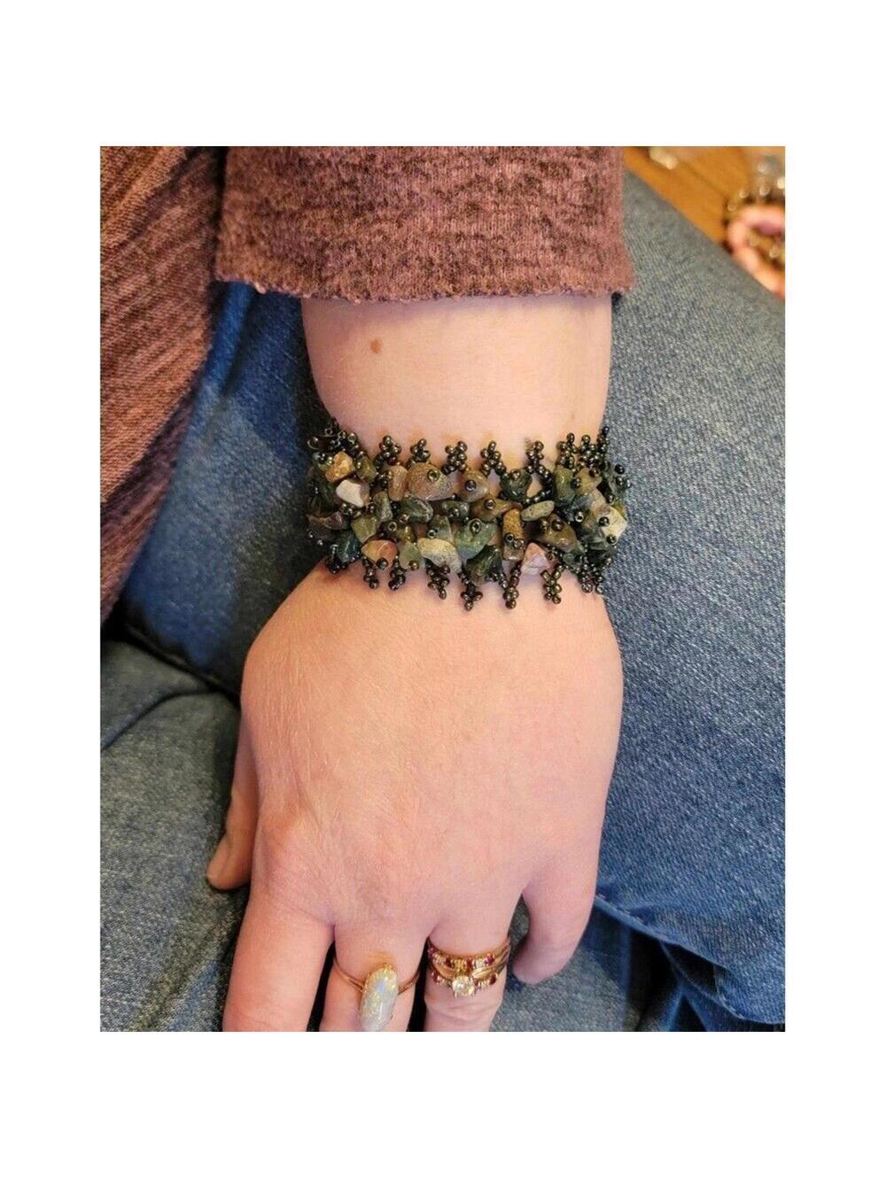 Moss Agate And Seed Bead Bracelet